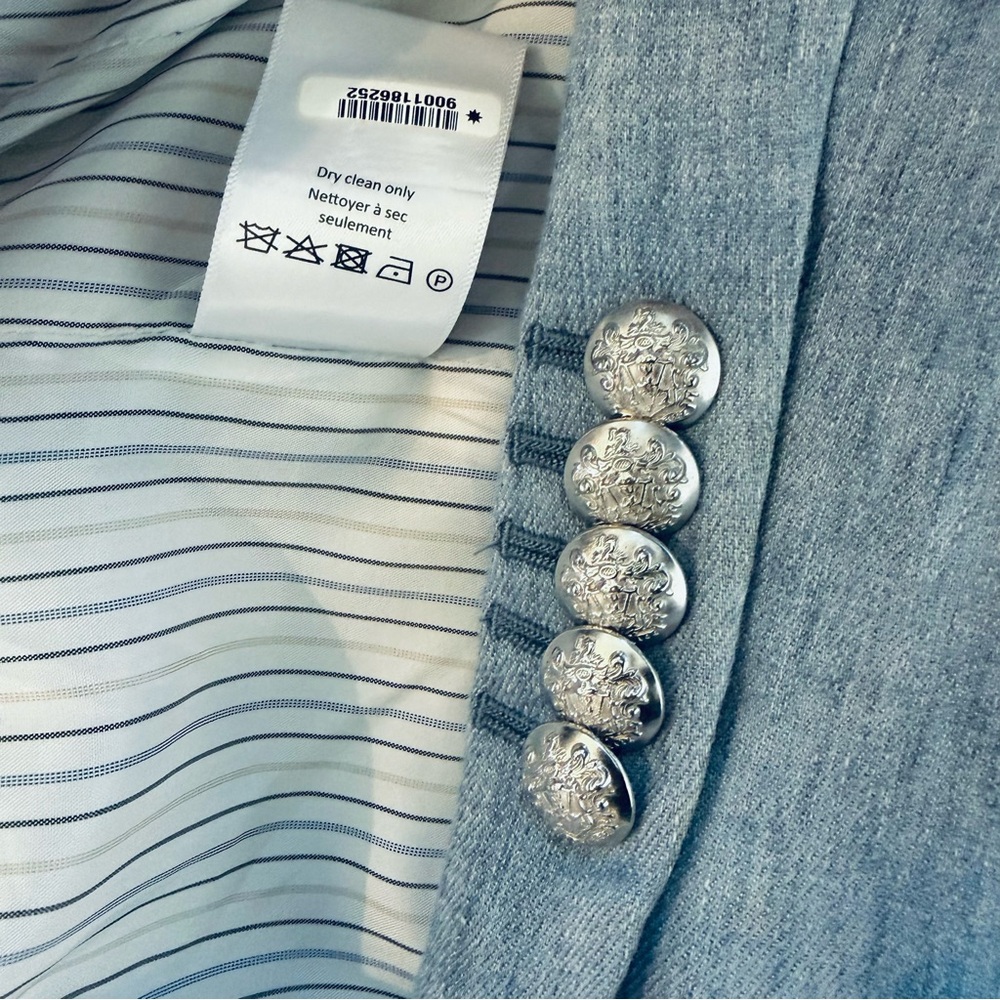Veronica Beard Linen-Blend Single Button Sky Blue Blazer - Picture 13 of 15